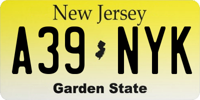 NJ license plate A39NYK