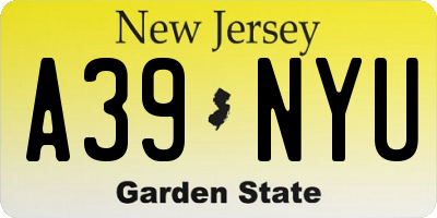 NJ license plate A39NYU