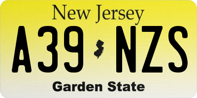 NJ license plate A39NZS
