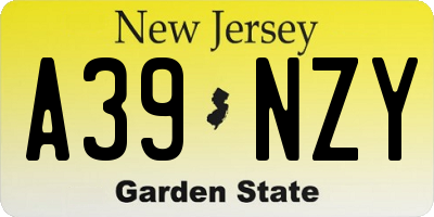 NJ license plate A39NZY