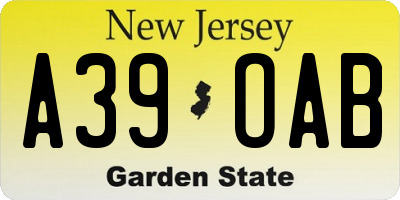 NJ license plate A39OAB