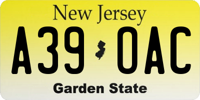 NJ license plate A39OAC