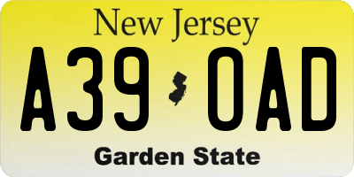 NJ license plate A39OAD
