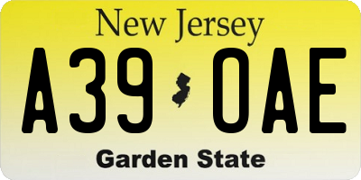 NJ license plate A39OAE
