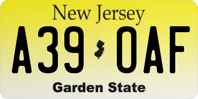 NJ license plate A39OAF