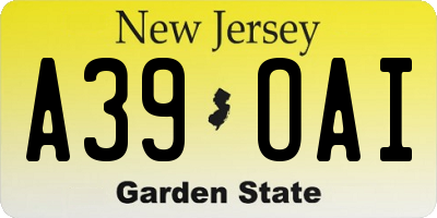 NJ license plate A39OAI