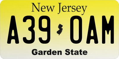 NJ license plate A39OAM