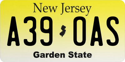 NJ license plate A39OAS