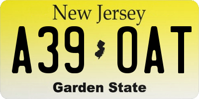 NJ license plate A39OAT