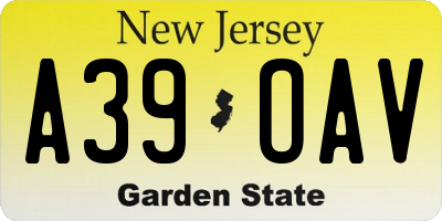 NJ license plate A39OAV