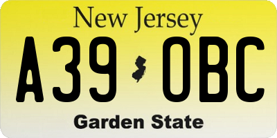 NJ license plate A39OBC