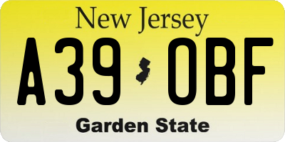 NJ license plate A39OBF