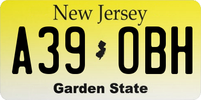NJ license plate A39OBH