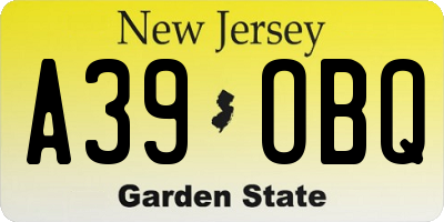 NJ license plate A39OBQ