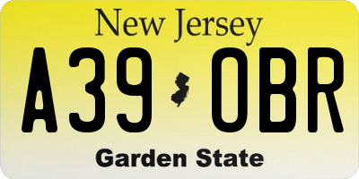 NJ license plate A39OBR