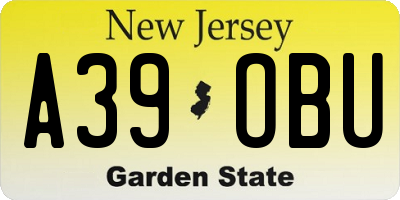 NJ license plate A39OBU