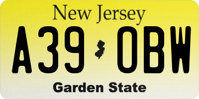 NJ license plate A39OBW