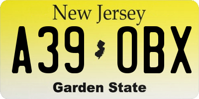 NJ license plate A39OBX