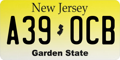 NJ license plate A39OCB