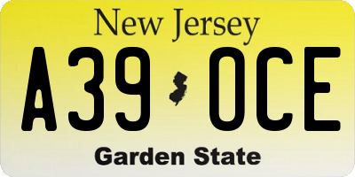 NJ license plate A39OCE