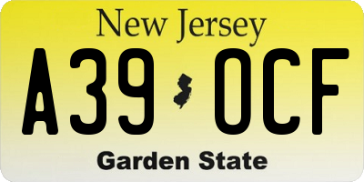NJ license plate A39OCF