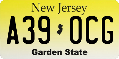 NJ license plate A39OCG