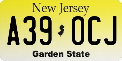 NJ license plate A39OCJ