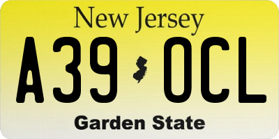 NJ license plate A39OCL