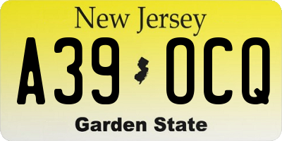 NJ license plate A39OCQ