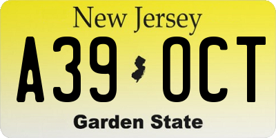 NJ license plate A39OCT