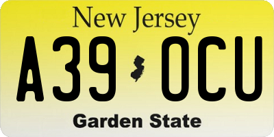 NJ license plate A39OCU