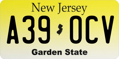 NJ license plate A39OCV