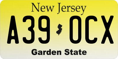 NJ license plate A39OCX