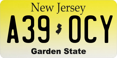 NJ license plate A39OCY
