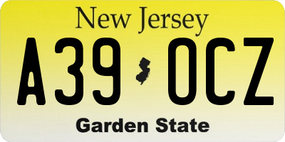 NJ license plate A39OCZ