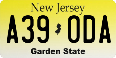 NJ license plate A39ODA