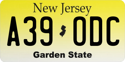 NJ license plate A39ODC