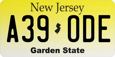 NJ license plate A39ODE