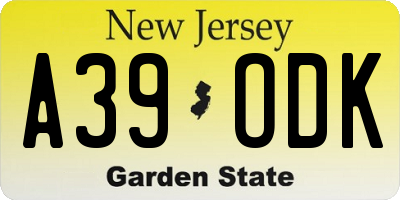 NJ license plate A39ODK
