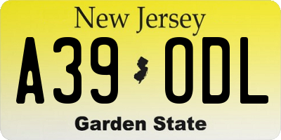 NJ license plate A39ODL