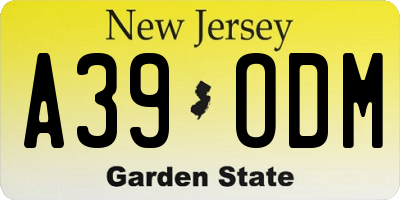 NJ license plate A39ODM