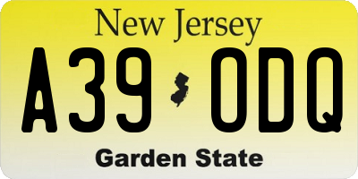NJ license plate A39ODQ