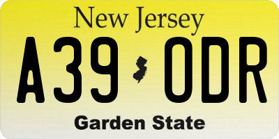 NJ license plate A39ODR
