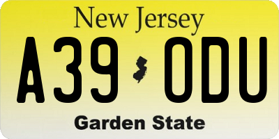 NJ license plate A39ODU
