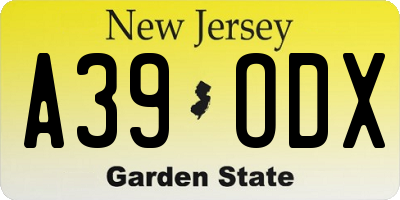 NJ license plate A39ODX