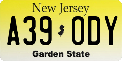 NJ license plate A39ODY