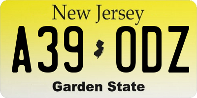 NJ license plate A39ODZ