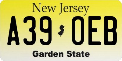 NJ license plate A39OEB