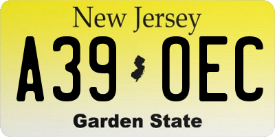 NJ license plate A39OEC