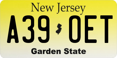 NJ license plate A39OET